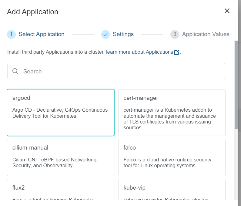 Example of the default Application Catalog