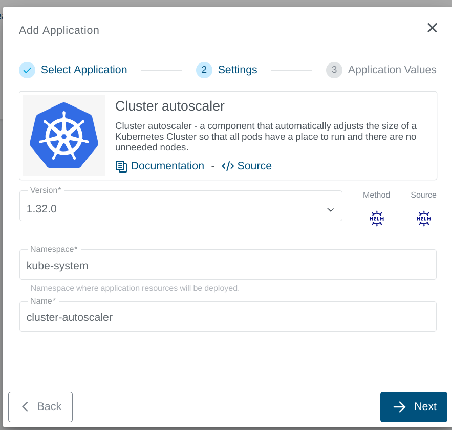Settings for Cluster Autoscaler Application