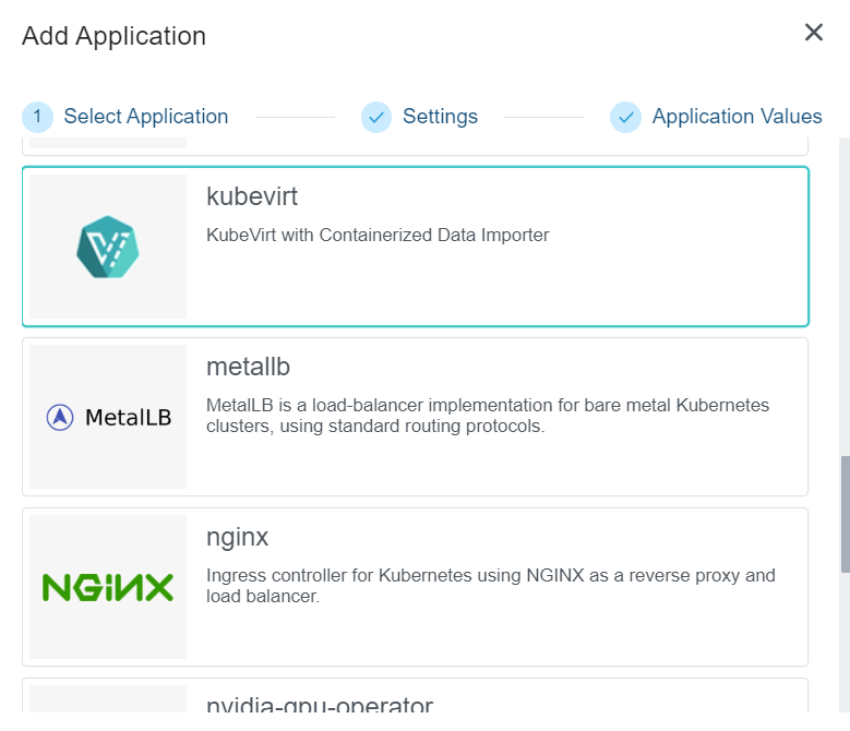 Select KubeVirt Application