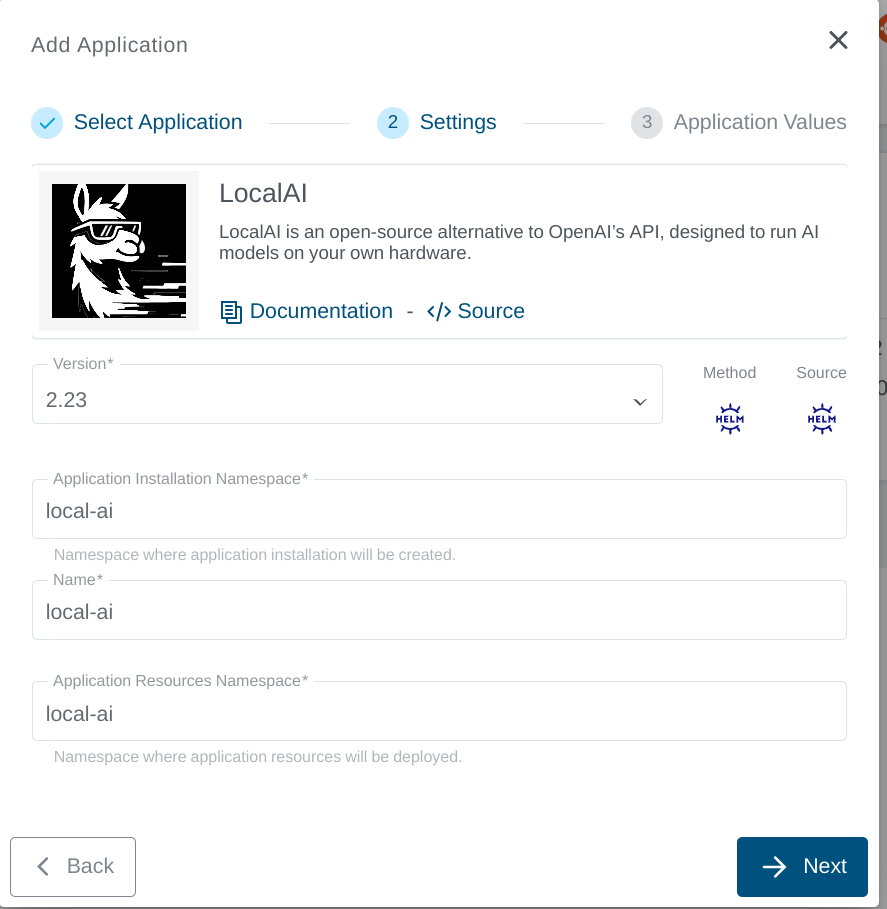 Settings for Local AI Application